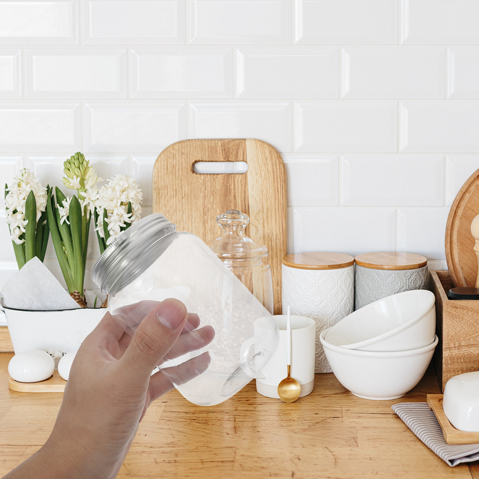 Food Storage Lid - Conjunto de 4 Potes Plásticos Transparentes