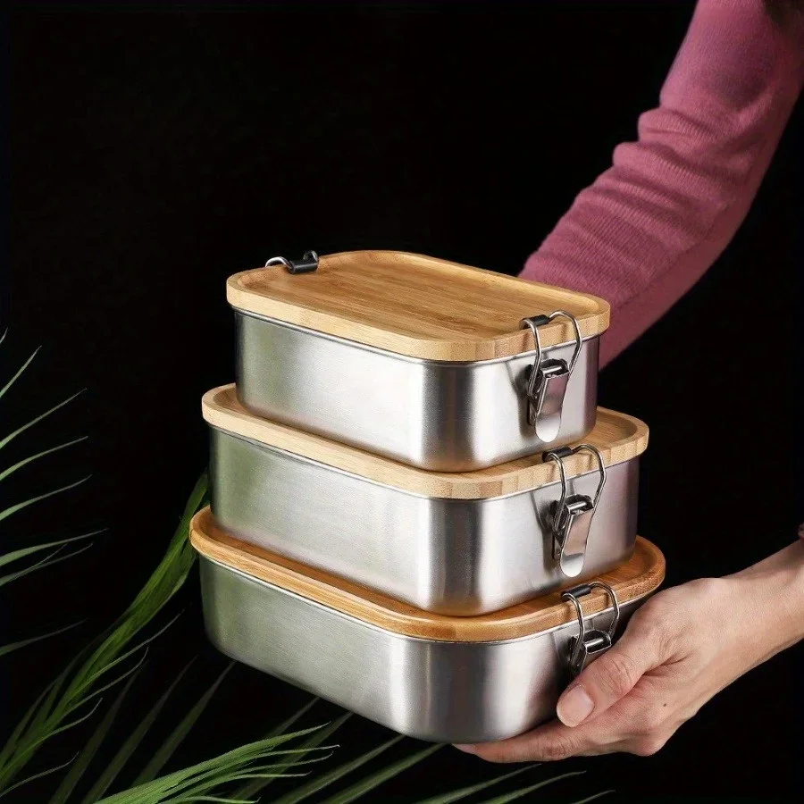 Food Storage Stainless Steel - Nova lancheira com tampa de bambu