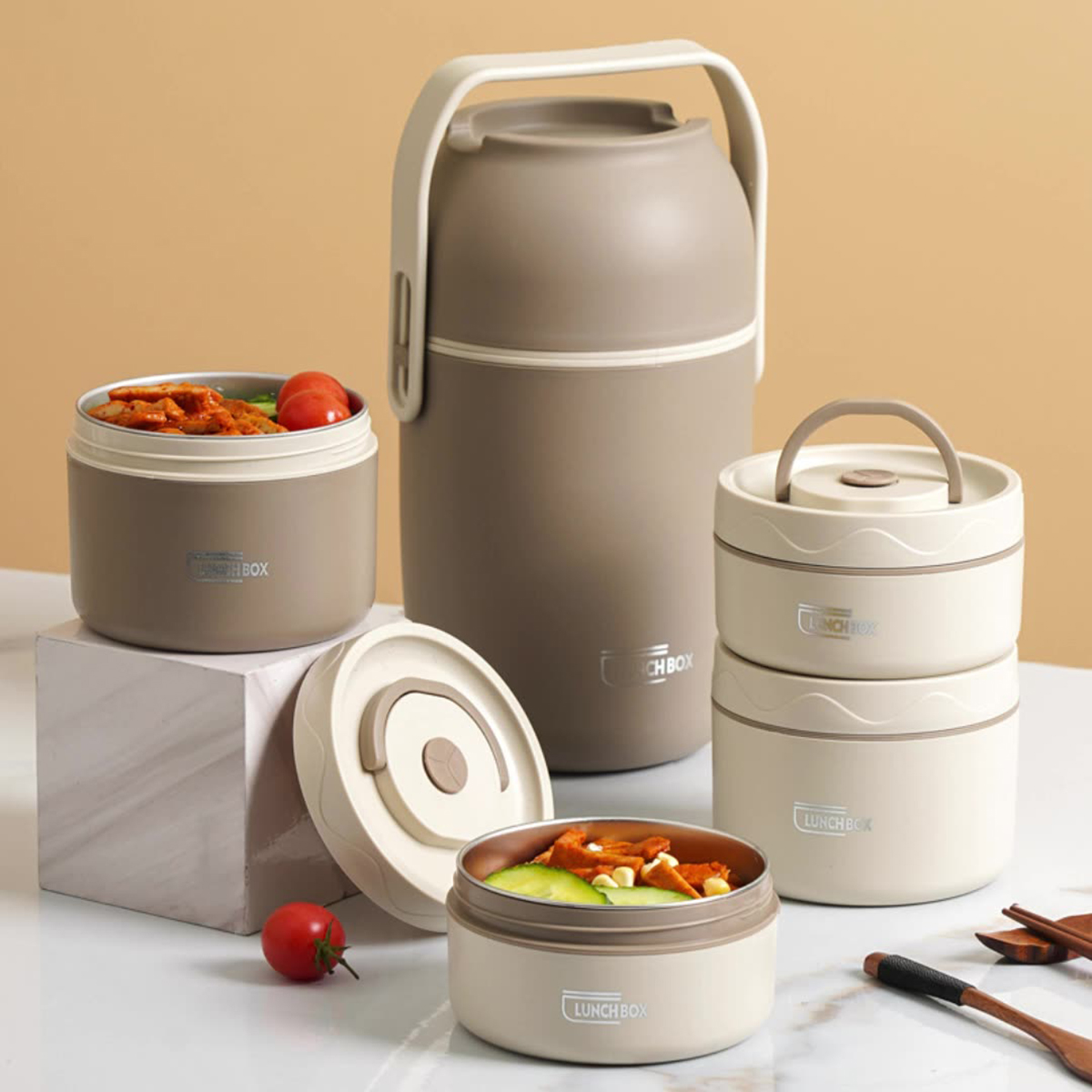 Food Storage Thermos - Lancheira térmica a vácuo com saco